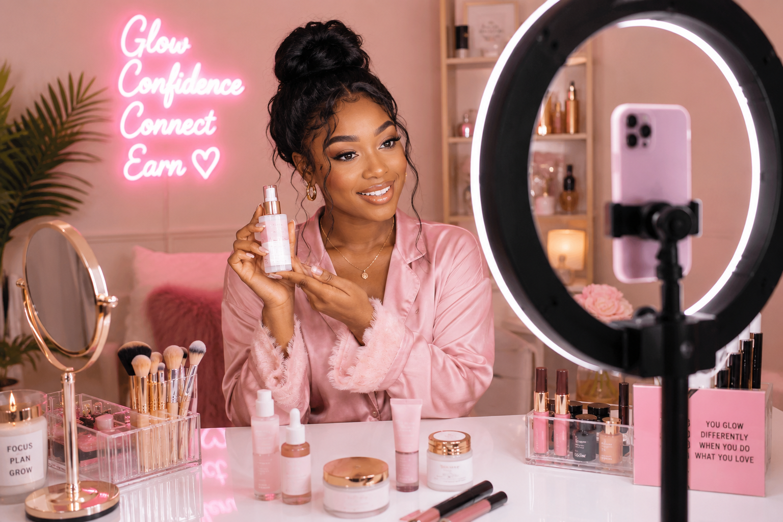 Beauty Influencer Creating Content
